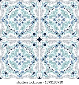 Bandana Print. Women's shawl with floral pattern. Mediterranean wallpaper. Portuguese tile azulejo. Turkish ornament. Spanish porcelain. Ceramic dishes.
