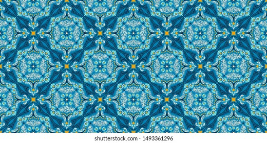 Bandana print. Women's shawl with floral pattern. Mediterranean wallpaper. Portuguese tile azulejo. Turkish ornament. Spanish porcelain. Ceramic dishes. 
