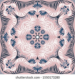 Bandana print. Women's shawl with floral pattern. Mediterranean wallpaper.