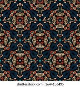 Bandana print. Women's shawl with floral pattern. Mediterranean wallpaper. Portuguese tile azulejo. Turkish ornament. Spanish porcelain. Ceramic dishes. 