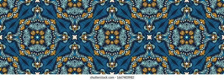 Bandana print. Women's shawl with floral pattern. Mediterranean wallpaper. Portuguese tile azulejo. Turkish ornament. Spanish porcelain. Ceramic dishes. 