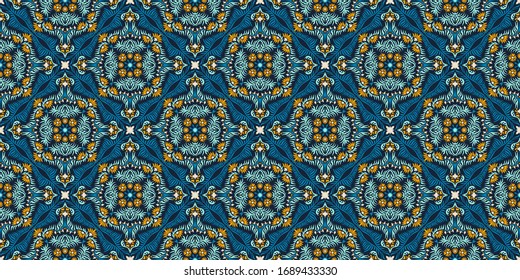Bandana print. Women's shawl with floral pattern. Mediterranean wallpaper. Portuguese tile azulejo. Turkish ornament. Spanish porcelain. Ceramic dishes. 
