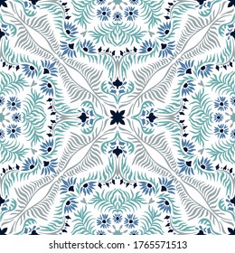 Bandana print. Women's shawl with floral pattern. Mediterranean wallpaper. Portuguese tile azulejo. Turkish ornament. Spanish porcelain. Ceramic dishes. 