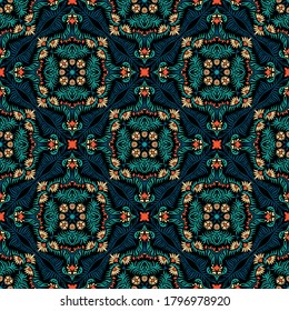 Bandana print. Women's shawl with floral pattern. Mediterranean wallpaper. Portuguese tile azulejo. Turkish ornament. Spanish porcelain. Ceramic dishes. 
