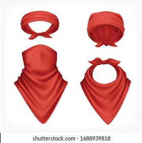 Bandana Scarf Buff Handkerchief Reailstic Set With Images Of Red Headwear Textile Products On Blank Background Vector Illustration