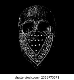bandana skull hand drawing vector isolated on black background.