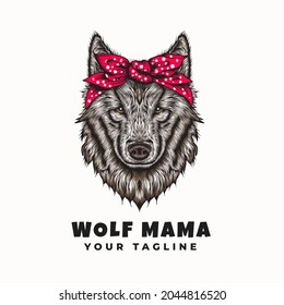 Tierdarstellung von Bandana Wolf, Logo-Design von Wolf-Head mit Bandana auf dem Kopf für Tierliebhaber