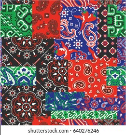 bandanna kerchief fabric patchwork vector seamless patterns