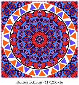 bandanna print with floral pattern. vector illustration. For fabric, textile, bandana, scarg, print.
