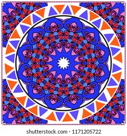 bandanna print with floral pattern. vector illustration. For fabric, textile, bandana, scarg, print.