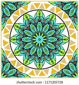bandanna print with floral pattern. vector illustration. For fabric, textile, bandana, scarg, print.