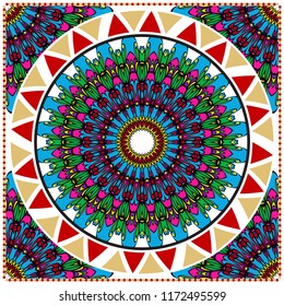 bandanna print with floral pattern. vector illustration. For fabric, textile, bandana, scarg, print.