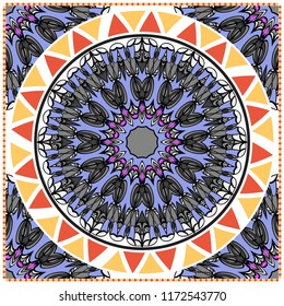 bandanna print with floral pattern. vector illustration. For fabric, textile, bandana, scarg, print.