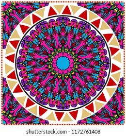 bandanna print with floral pattern. vector illustration. For fabric, textile, bandana, scarg, print.
