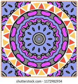 bandanna print with floral pattern. vector illustration. For fabric, textile, bandana, scarg, print.