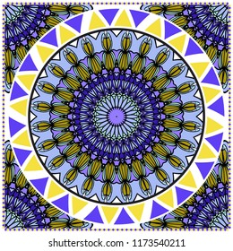 bandanna print with floral pattern. vector illustration. For fabric, textile, bandana, scarg, print.