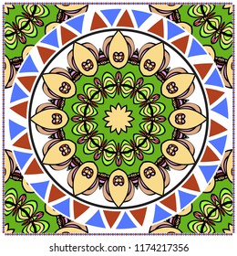 bandanna print with floral pattern. vector illustration. For fabric, textile, bandana, scarg, print.