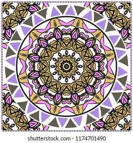 bandanna print with floral pattern. vector illustration. For fabric, textile, bandana, scarg, print.