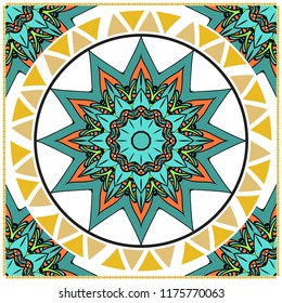 bandanna print with floral pattern. vector illustration. For fabric, textile, bandana, scarg, print.