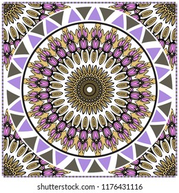 bandanna print with floral pattern. vector illustration. For fabric, textile, bandana, scarg, print.