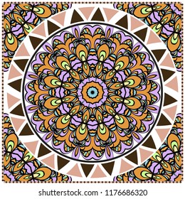 bandanna print with floral pattern. vector illustration. For fabric, textile, bandana, scarg, print.