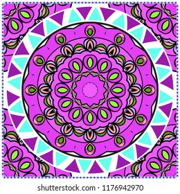 bandanna print with floral pattern. vector illustration. For fabric, textile, bandana, scarg, print.