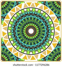bandanna print with floral pattern. vector illustration. For fabric, textile, bandana, scarf, print.