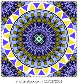bandanna print with floral pattern. vector illustration. For fabric, textile, bandana, scarg, print.