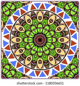 bandanna print with floral pattern. vector illustration. For fabric, textile, bandana, scarg, print.