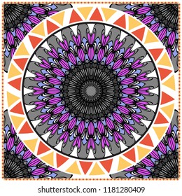 bandanna print with floral pattern. vector illustration. For fabric, textile, bandana, scarg, print.