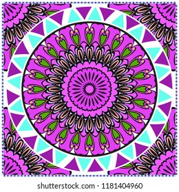 bandanna print with floral pattern. vector illustration. For fabric, textile, bandana, scarg, print.