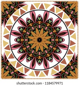 bandanna print with floral pattern. vector illustration. For fabric, textile, bandana, scarg, print.