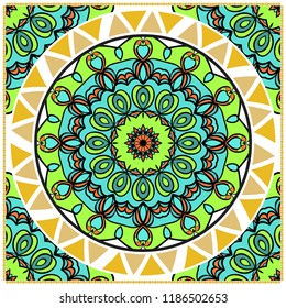 bandanna print with floral pattern. vector illustration. For fabric, textile, bandana, scarg, print.