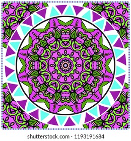 bandanna print with floral pattern. vector illustration. For fabric, textile, bandana, scarg, print.