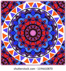 bandanna print with floral pattern. vector illustration. For fabric, textile, bandana, scarg, print.