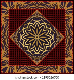 bandanna print with floral pattern. vector illustration. For fabric, textile, bandana, scarg, print