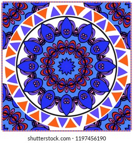 bandanna print with floral pattern. vector illustration. For fabric, textile, bandana, scarg, print.