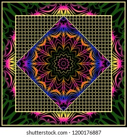 bandanna print with floral pattern. vector illustration. For fabric, textile, bandana, scarg, print