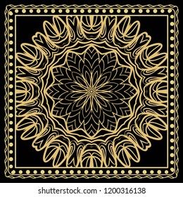 bandanna print with floral pattern. vector illustration. For fabric, textile, bandana, scarg, print
