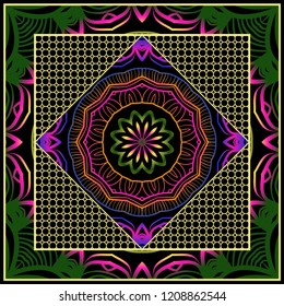 bandanna print with floral pattern. vector illustration. For fabric, textile, bandana, scarg, print