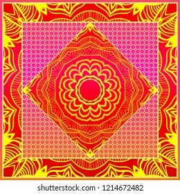 bandanna print with floral pattern. vector illustration. For fabric, textile, bandana, scarg, print