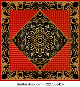 bandanna print with floral pattern. vector illustration. For fabric, textile, bandana, scarg, print
