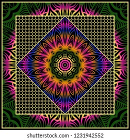 bandanna print with floral pattern. vector illustration. For fabric, textile, bandana, scarg, print