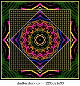 bandanna print with floral pattern. vector illustration. For fabric, textile, bandana, scarg, print