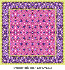 Bandanna Print With Geometric Pattern. Vector Illustration. For Fabric, Textile, Bandana, Scarg, Print