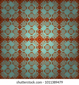 Bandanna shawl, tablecloth fabric print, silk neck scarf, kerchief design. Decorative colorful seamless pattern, geometric pattern in yellow, blue and orange colors. Vector tribal ethnic ornament.