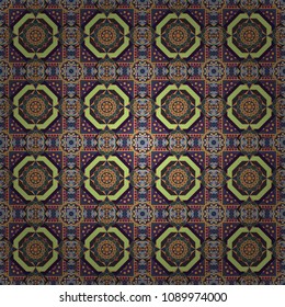 Bandanna shawl, tablecloth fabric print, silk neck scarf, kerchief design in gray, blue and orange colors. Vector colorful background, geometric doodle ornate seamless pattern.