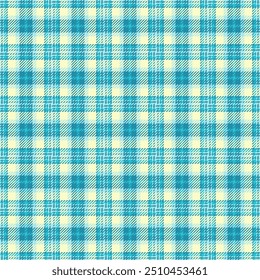 Bandanna vector texture pattern, livingroom background tartan textile. Machinery fabric seamless plaid check in cyan and light colors palette.