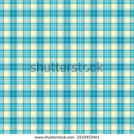 Bandanna vector texture pattern, livingroom background tartan textile. Machinery fabric seamless plaid check in cyan and light colors palette.