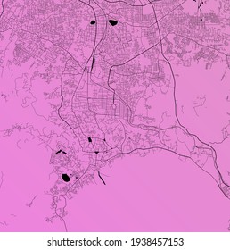 Bandar Lampung, Indonesia - Urban vector city map with parks, rail and roads, highways, minimalist town plan design poster, city center, downtown, transit network, street blueprint